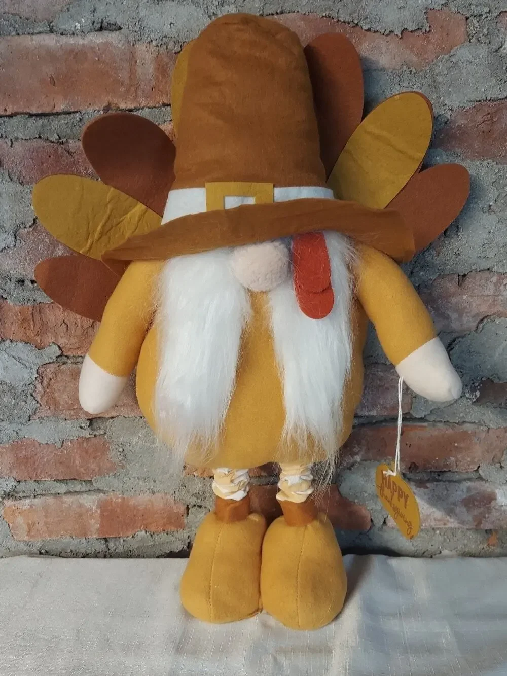 Thanksgiving Gnome Pilgrim Hat Turkey Feathers Fall Decor Plush Stuffed 20 Inch
